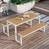 Mesa e Cadeira de Exterior Pátio Impermeável Combinação Proteção Solar Villa de Lazer Chá de Leite Jardim ao Ar Livre Varanda Simples Mesa e Cadeira de Madeira-Plástico
