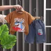 Traje de Verano para Niños 2024 Atractivo Moderno Ropa Infantil Moda Nuevo Bebé Estampado de Surf Traje de Mezclilla de Manga Corta