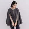 Casaco capa de lã para outono e inverno design japonês e coreano gola redonda estilo capa solta cor sólida shorts colete de lã