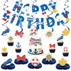 Conjunto Popular de Decoração com Topper de Bolo do Pato Donald da Amazon com Faixa de Letras Feliz Aniversário e Conjunto de Atmosfera com Bandeiras