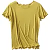Venta al por mayor del fabricante Ciudad de Zhuming Estilo Primavera y Verano Nuevo Top de Manga Corta para Mujer con Encaje Fruncido, Ropa de Dormir Ligera y Transpirable