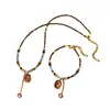 Collar Original Vintage Maillard Ojo de Tigre Piedra Flor de Esmalte Colorida, Cadena para Clavícula Versátil de Lujo Ligero Gama Alta