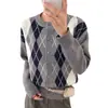 Este elegante cárdigan de punto con bloques de color y estampado de rombos estilo coreano es un suéter y prenda de abrigo popular para mujeres este año, perfecto para primavera y otoño.
