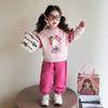 Conjunto de Mangas de Moletom com Renda para Meninas Roupa de Primavera Moda Coreana Infantil Conjunto de Duas Peças de Manga Longa para Meninas