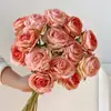Flores Artificiais Atacado, Rosas Retrô, Flores de Mão, Decoração de Casa Levemente Luxuosa, Fotografia de Casamento, Buquê de Rosas com Borda Queimada