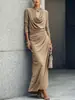 Vestido de manga larga estilo europeo y americano, superventas transfronterizo para mujer, con cintura ceñida, diseño plisado, tejido elástico y silueta fluida.; disponible para envío directo