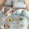 ¡Estilo lindo! Juego de cuatro piezas bordado de algodón de fibra larga 100s de dibujos animados, funda de edredón y sábana de algodón puro, ropa de cama 100% algodón adecuada para todas las estaciones
