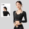 Ropa de Yoga Manga Larga Falsa de Dos Piezas con Cuello Halter y Orejas de Gato para Mujer con Almohadillas en el Pecho Corta Ajustada Todo en Uno Ropa Deportiva Fitness Tops