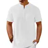 Amazon Wish Transfronteiriço Nova Camisa Henley Masculina Retrô de Algodão e Linho com Listras Camisa Casual Solta Atacado
