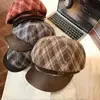 Chapéu de outono e inverno, xadrez de lã, estilo britânico retrô, chapéu octogonal feminino, boina estilosa e versátil que faz o rosto parecer menor