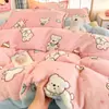 Conjunto de Cama de Veludo de Leite Espesso de Inverno Quatro Peças Novo Conjunto de Três Peças de Lençol com Capa de Edredom de Coral Fleece Flanela Roupa de Cama