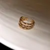 Anillo Abierto de Bambú con Circonita de Tres Capas Moda Retro Europea y Americana Índice Anillo de Dedo Lujo Ligero Joyería de Gama Alta Venta al por Mayor