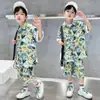 Trajes de Manga Corta para Niños de Primavera y Verano, Ropa de Verano Moderna Fresca y Guapa para Niños, Ropa para Niños, Camisas de Seda Helada, Conjunto de Dos Piezas