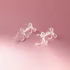 Pendientes Dobles de Lazos Esmaltados Estilo Ins Exquisitos y Sencillos de Plata de Ley S925 Nalan M07714