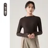 Capa base de lana merino de cuello alto medio para mujer, nuevo Otoño, Tencel Lenzing, versátil, suave, camiseta de manga larga