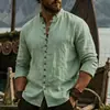 Nova camisa de linho de outono transfronteiriça da Amazon, de manga comprida, gola alta, respirável, casual masculina, novo estilo chinês com bolso