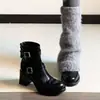 Botines de tacón alto con punta redonda para mujer petite, nuevo estilo otoño/invierno 2026, forrados de felpa, suela gruesa, botines Martin, tacón de bloque estilo francés, botines que estilizan