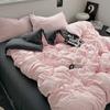 Estilo Ins Cor Sólida Algodão Duplamente Lavado Conjunto de Quatro Peças para Cama Lençóis de Cama Capa de Edredom Lençóis de Cama Conjunto de Cama de Três Peças para Dormitório de Estudante