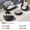 Sofá de exterior direto da fábrica combinação pátio terraço simples à prova d'água sofá de rattan para exterior sofá de madeira cor toranja popular na internet
