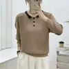 Nueva moda de otoño, camiseta base de punto con cuello polo para mujer, top elegante de corte holgado para primavera y otoño, suéter de otoño e invierno para mujer