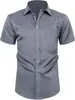 Camisa social masculina casual de manga curta, com botões, elasticidade em quatro direções, sem amassar, para uso transfronteiriço, camisa formal de verão, elástica, não precisa passar