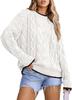 Suéter Feminino Amazon Gola Redonda Blusa Color Block Outono 2025 Tricô Grosso em Ponto Trançado Jaqueta Pulôver Inverno Europeu e Americano Roupa de Baixo