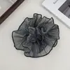 Coletero Brillante de Organza Estilo Coreano de Lujo Ligero con Pedrería, Aspecto de Alta Gama, Lazo para el Cabello de Capullo de Flor y Elaborada Banda para Recoger la Cola de Caballo