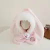 Chapéu de Inverno Desenho Animado Coelho de Pelúcia Orelha Criança Cachecol Integrado Chapéu Pulôver Meninos e Meninas Espessado Quente Proteção de Orelha Chapéu