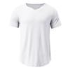 Camiseta de manga corta ajustada con cuello en V redondo de algodón de color puro de moda de verano para hombre 2023, camiseta de media manga para hombre
