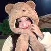 Chapéu gorro de urso de pelúcia moderno, pelo sintético de coelho, proteção quente para as orelhas, touca, versátil para passeios ao ar livre, estilo cartoon