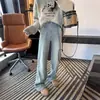 Jeans de Maternidad Estilo Retro Color Claro Primavera/Otoño con Cordón Lateral Raya Lateral Pierna Estrecha Pierna Ancha Largos para Ropa de Exterior