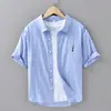 Camisa informal de algodón a rayas de verano para hombre, holgada, elegante, artística, juvenil, de manga corta, moderna para hombre