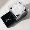 Caixa de Joias com Flor Real Rosa Imortal e Luz, Gaveta Dupla de Acrílico para Anel, Colar, Caixa de Presente