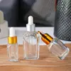 Frasco de Vidro Transparente para Óleo Essencial Vidro Quadrado 10-100ml Frasco com Conta-Gotas Frasco Cosmético Portátil Sub-Frasco Frasco de Amostra