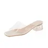 Pantuflas de Exterior para Mujer con Tacón Grueso, Sandalias de Tacón Medio, Nuevo Estilo de Hada de Verano 2026, Tacones Altos Transparentes de Cristal con Tira Única