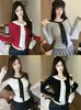 Nueva Camiseta de Manga Larga con Lunares Estilo Coreano Hombro Normal para Mujer Otoño Invierno Adelgazante Favorecedora con Sujetador Incorporado Capa Base de Abrigo