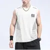 Colete de Seda de Gelo para Homens, Estilo Fino da Moda, Respirável, Secagem Rápida, Colete Esportivo Casual de Alça Larga, Roupa Externa, Camiseta sem Mangas com Gola Redonda para Homens para o Verão