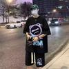 Traje Casual de Waffle para Hombre Verano Moda Estampado de Dibujos Animados Holgado de Manga Corta Pantalones Cortos Deportivos Conjunto de Dos Piezas