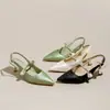 Sandalias de Verano 2026 para Mujer con Tacón Grueso Estilo Chino Punta Fina Textura Ligera Pequeñas de Pierna Alta Mules de Temperamento Zapatos de Salón