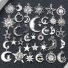 35 accesorios de joyería de aleación vintage DIY, colgante de plata antigua con forma de sol, estrella y luna, collar, pulsera, material colgante