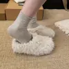 Pantuflas de medio zapato peludas de punta cerrada con suela gruesa para mujer 2026 Invierno Exterior Otoño/Invierno Cálidas Retro Birkenstock Pantuflas Esponjosas