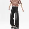 2025 Nuevos Jeans de Pierna Ancha Lavados Estilo Americano para Hombre Retro Desgastados Sueltos Casual Rectos Largos
