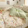 Conjunto de cama de verão de quatro peças, capa de edredom vendida separadamente, lençol de cama de peça única para dormitório estudantil, conjunto de três peças de algodão lavado para uma pessoa