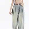 Design Sense Jeans de perna reta feminino estilo coreano High Street Slimming solto formato de pêra cintura alta perna larga calças compridas