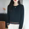 Nuevo Estilo Otoño/Invierno 2026 Suéter de Punto 100% Algodón Puro para Mujer, Suéter de Cuello Redondo con Rayas Coloridas para Mujeres Petites