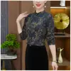 Dropshipping 2025 Outono Nova Moda Estampada Emagrecimento Camisa Base Manga Longa Mãe de Meia-Idade Top Elegante