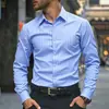 Camisa de Manga Larga Rayada Casual de Negocios para Hombre Nueva Camisa Elástica en Cuatro Direcciones