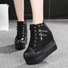 Zapatos de lona para mujer de suela gruesa con aumento de altura oculto, zapatos casuales, blancos, de tacón ultra alto, tipo muffin, versátiles, para estudiante, de una sola capa, tenis de cuña