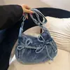 Bolsa Jeans Lavada Retro Versátil Transversal para Mulheres, Bolsa de Ombro Leve Casual de Primavera, Bolsa Transversal de Estilo Fresco, Tendência