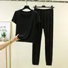 Conjunto de Pijama Redondo EcoSilk para Mulheres, Casual de Verão Tamanho Grande Camiseta e Calça Jogger, Conjunto de Duas Peças Leve e Fresco para Casa